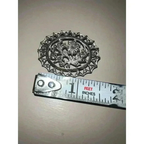 Vintage Sterling Silver Oval Marcasite Brooch Pin - Picture 3 of 3